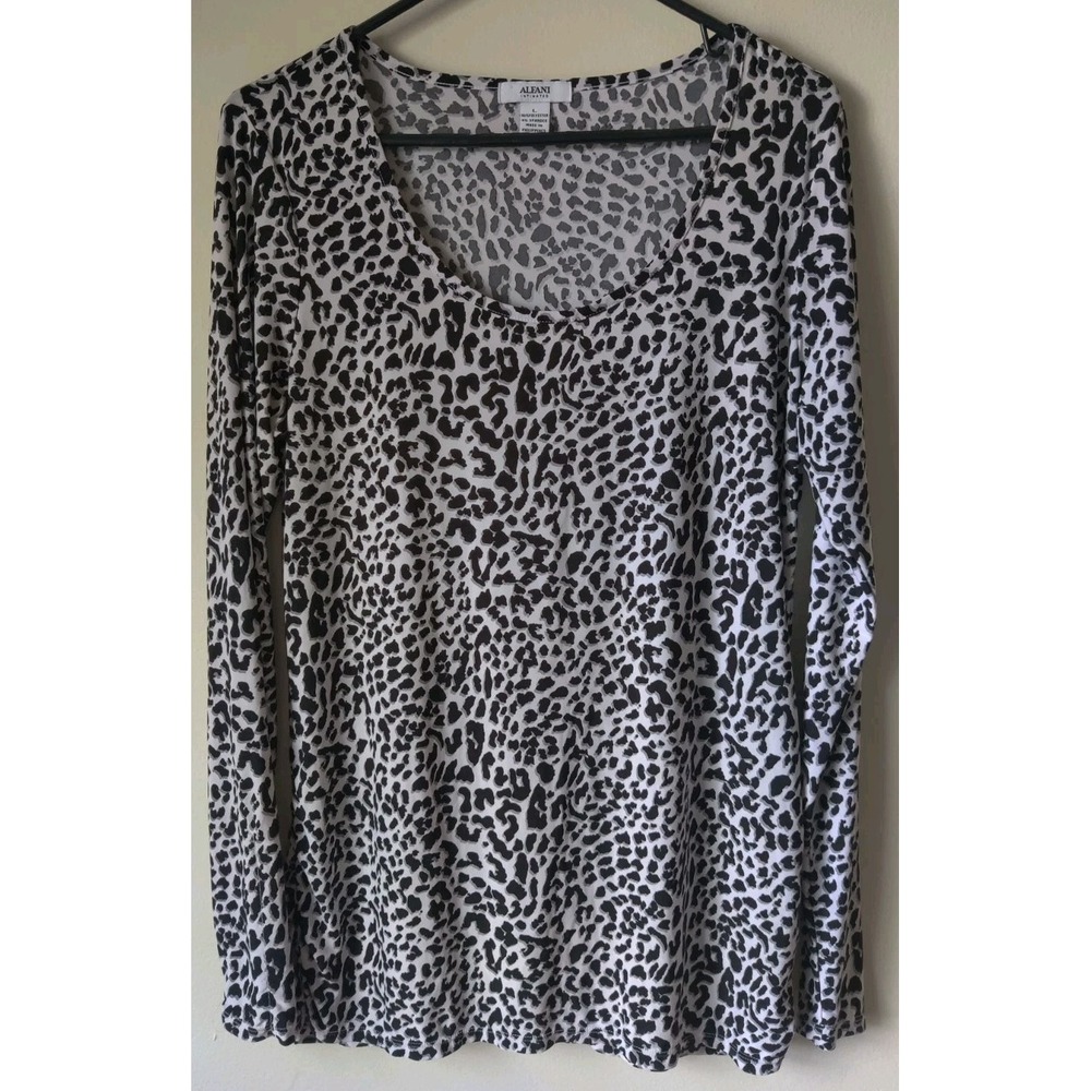 Alfani Intimates Women's Leopard Print Black/White Long Sleeve Poly Blend Size L